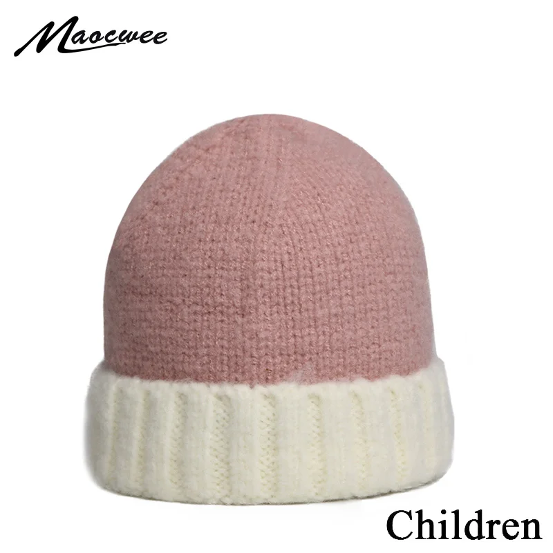 

Winter Children Beanie Hat Warm Rabbit Hair For Kids Girls And Boys Unisex Caps Patchwork Colorful Warm Crochet Knit Beanie Hat