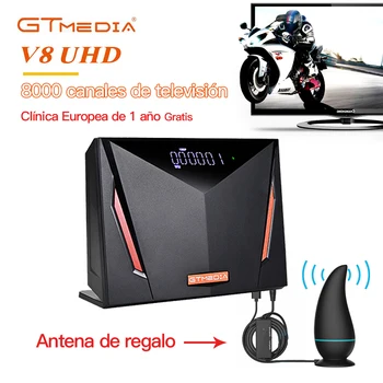 

Gtmedia V8 UHD WiFi satellite TV receiver free antenna DVB-S2 DVB-T2 ATSC-C ISDBT 8000 TV channels 1 year Europe cccam cline