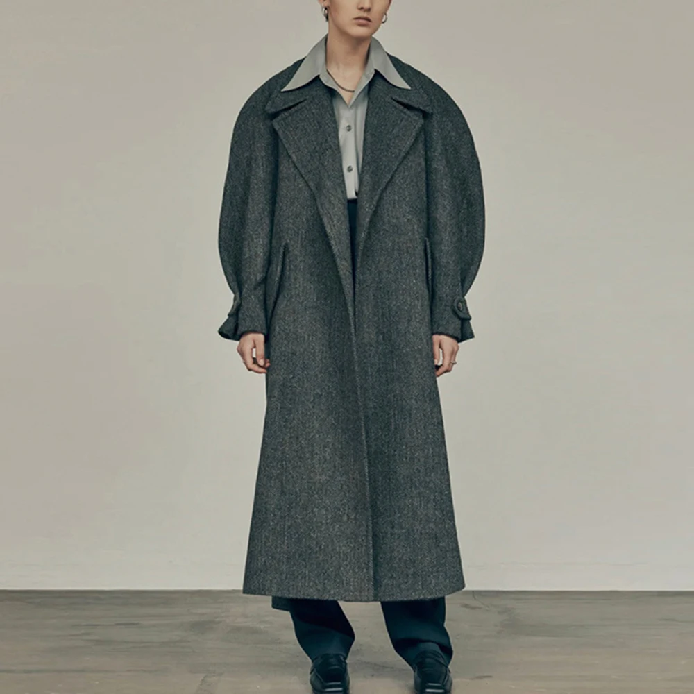 

Elegant Long Wool Coat Women Long Sleeve Loose Pocket Coat Women Chic Stylish Jacket High Quality