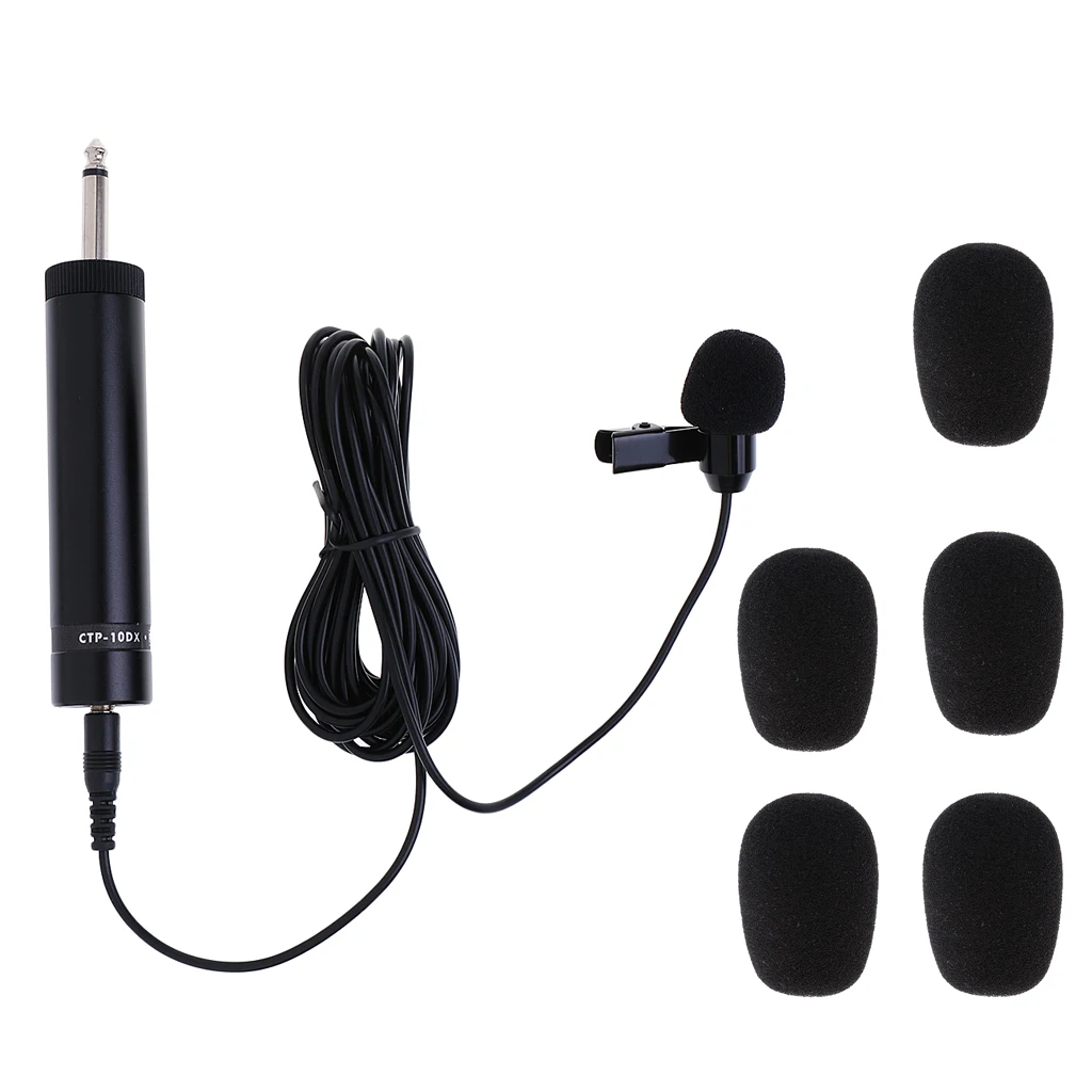 Lavalier Lapel Tie Clip Microphone+5pcs Mic Cover For Violin Guitar Voice