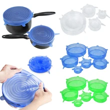 6PCS/Set Universal Silicone Lids Stretch Pot Lid Stopper Cover Home Pan Suction Spill Cooking Bowl