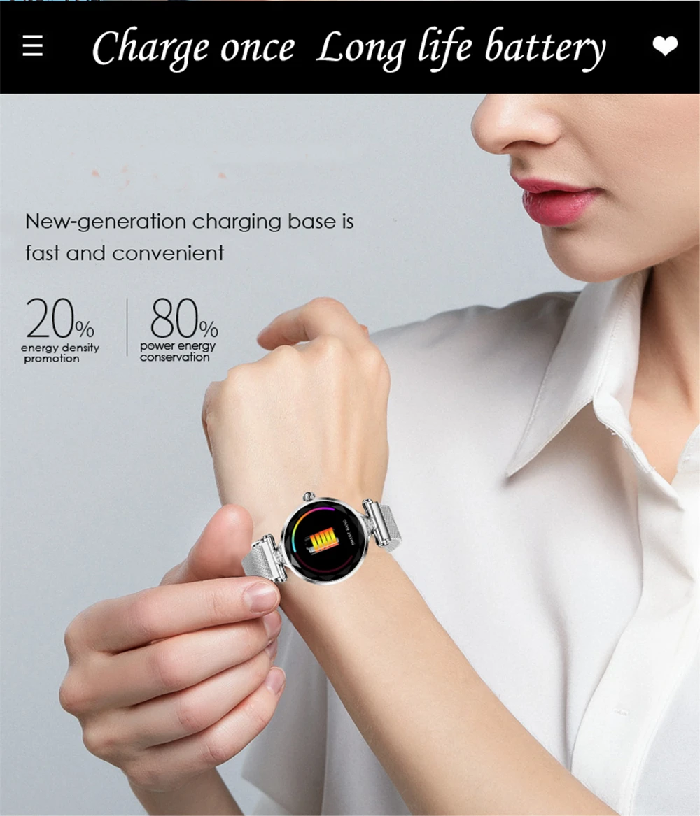 Для женщин Smartwatch Bluetooth водонепроницаемый умный браслет леди Смарт часы модная девушка смотреть монитор сердечного ритма фитнес-трекер H1