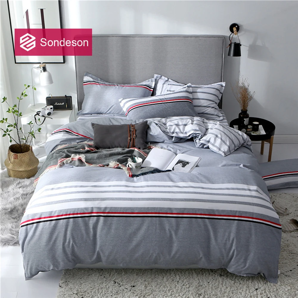 

Sondeson Fashion Striped Bedding Set Printed Deco Duvet Cover Set Flat Sheet High Quality Pillowcase Bed Linen Free Shipping