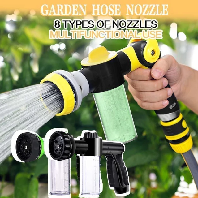 Garden Water Hose Nozzle Foam Sprayer High Pressure with 8 Adjustable Type  Nozzle Car Wash Water Gun for Plant Lawn Pet Shower - AliExpress