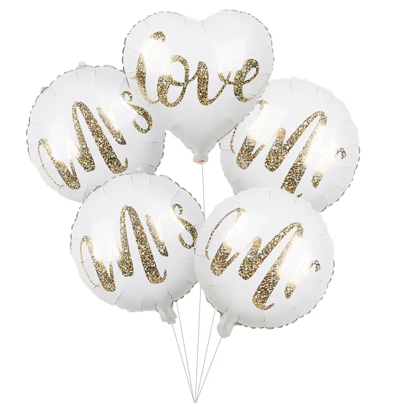 

1pc 18inch Mr Mrs White gold letter love foil Balloons Wedding Party Bridal Bride to be Engaged Party Air Globos Party Supplies