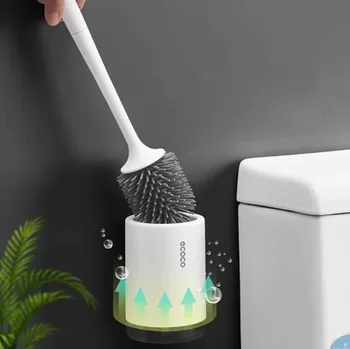 

Silicone Toilet Brush Soft Bristle Wall-mounted Bathroom Toilet Brush Holder Set Clean Tool Durable Thermoplastic Rubber