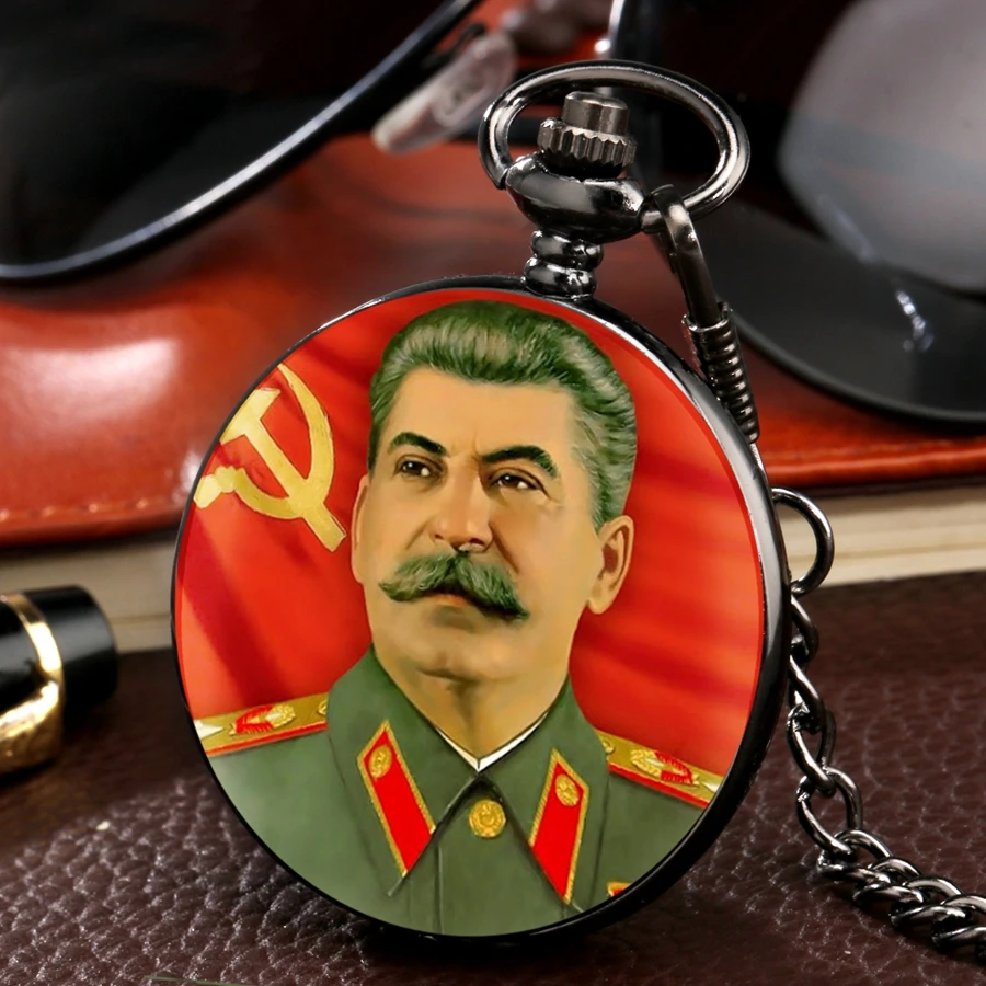 Reloj de bolsillo de cuarzo, colgante de cadena con diseño de héroe soviético, retrato del líder de Rusia, con martillo Hoz, regalo