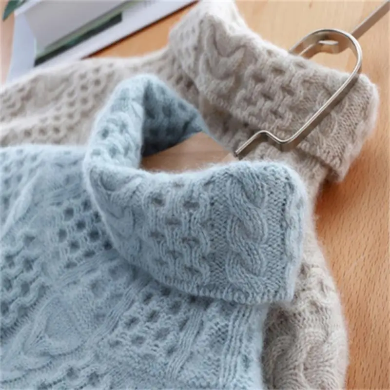 turtleneck cashmere sweater female thick loose pullover twisted knit bottoming large size women's clothing | Женская одежда