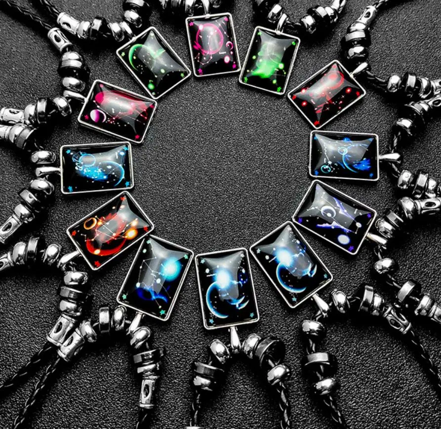 

2019 New Design Necklace 12 Constellations Art Couple Pendant Glass Necklaces DIY Handmade Jewelry Exquisite Holiday Gift