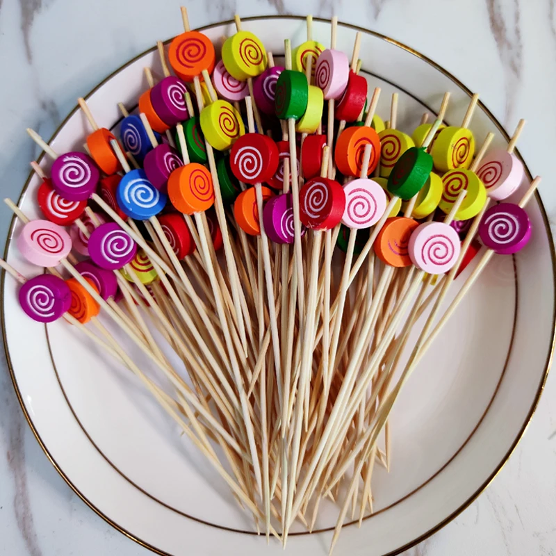 100pc12cm Circle Shape Bamboo Pick Buffet Cupcake Fruit Fork Party Dessert Salad Stick Cocktail Skewer for Wedding Decoration | Дом и сад