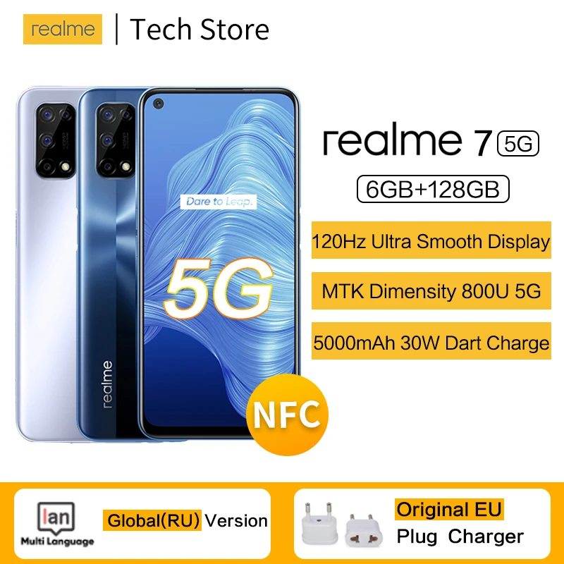 Глобальная версия realme 7 5G MTK Dimensity 800U смартфон 120 Гц гладкая Дисплей NFC 5000 мА/ч 30W