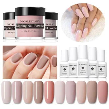 

NICOLE DIARY Dipping Nail Powders Set Base Coat Gradient French Nail Natural Color Glitter Cure Nail Art Decoration
