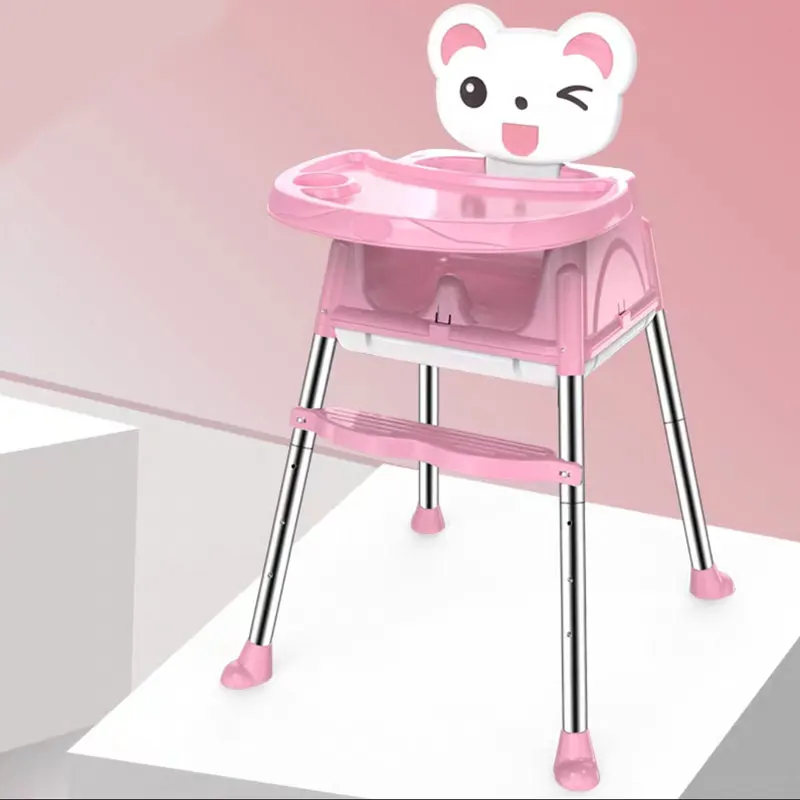 Dining Chair Pink Ребенок Стул обеденный сиденье Многофункциональные портативный регулируемый высота 0~ 4 года ребенок Высокая нога Стул для кормления Нескользящий коврик - Цвет: Dining Chair Pink