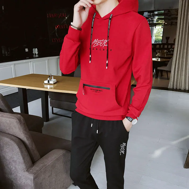 

2019 Spring And Autumn New Style MEN'S Casual Suit Korean-style Trend Handsome Tops Men Hoodie Suit Two-Piece Set Fashion