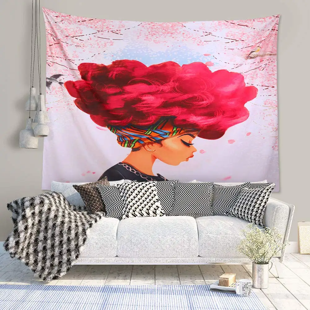 

African American Black Girl Colourful Print Wall Hanging Tapestries Indian Polyester