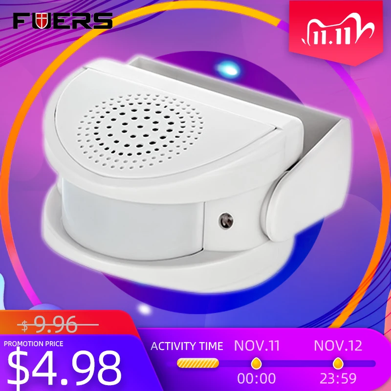 FUERS-timbre inalámbrico de bienvenida para invitados, alarma de puerta con Sensor de movimiento PIR para tienda, entrada, seguridad de la empresa