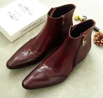 

Ankle Fashion men zip boots Genuine Leather pointed toe high-top dress boots party wedding shoes