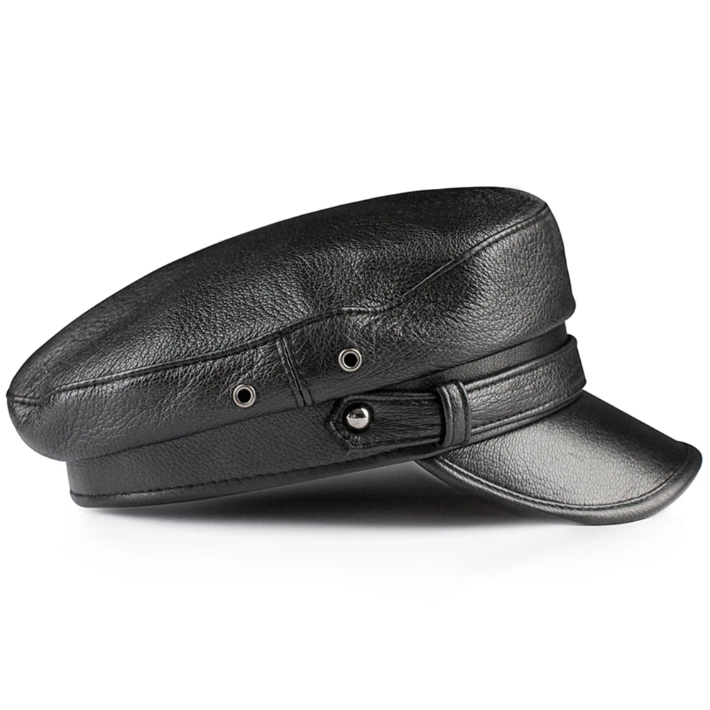 LA SPEZIA Newsboy Cap Women Genuine Leather Baker Boy Hat Real Sheepskin Ladies Beret Black High Quality Flat Cap