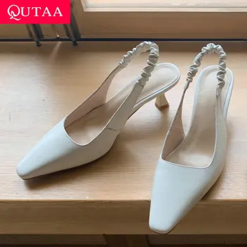 

QUTAA 2020 Thin Heel Shallow Elegant Women Shoes Back Strap Fashion Sandals Quality Cow Leather Summer Ladies Pumps Size 34-39