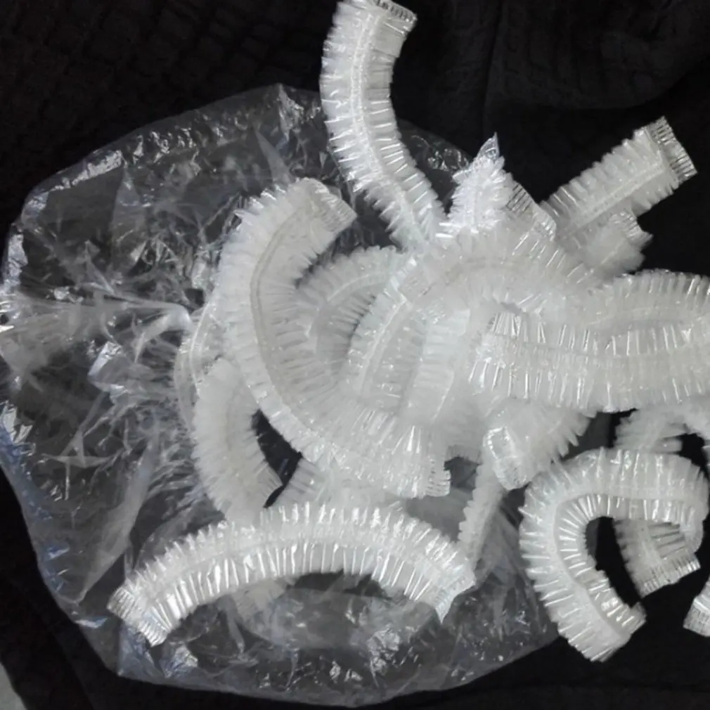 20pcs Disposable Clear Spa Hats One-Off Elastic Shower Bathing Cap Waterproof Show Hats for Hair Salon Home