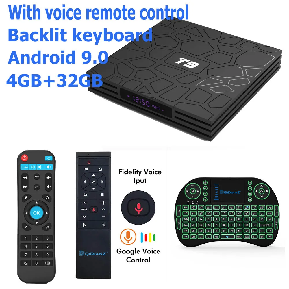 T9 Smart tv BOX Android 9,0 OS 4 Гб+ 32 ГБ/64 Гб RK3328 четырехъядерный Wi-Fi 2,4G 1080P 4K YouTube Netflix медиаприставка - Цвет: 9.0 4G-32G-MT12-I8