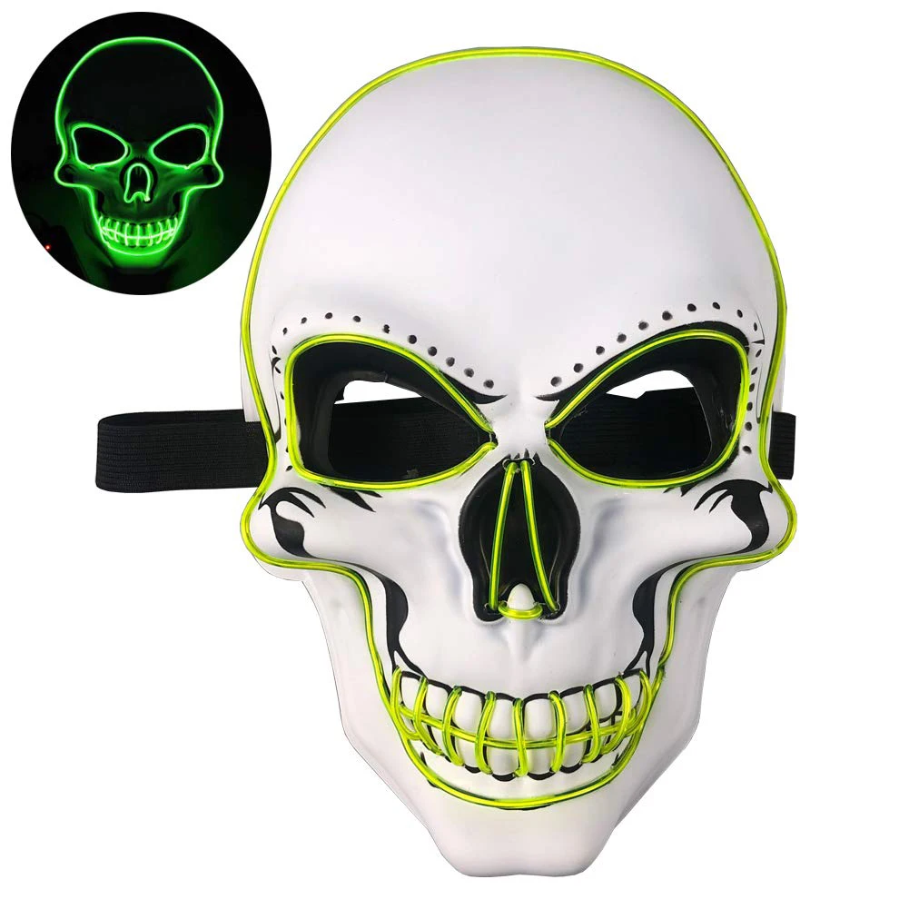 Fluorescent green Крутая светящаяся светодиодный маски вечеринка Хэллоуин страшная маска кровотечение проволока, большой год, смешные маски аксессуары для косплея страшная маска - Цвет: Fluorescent green