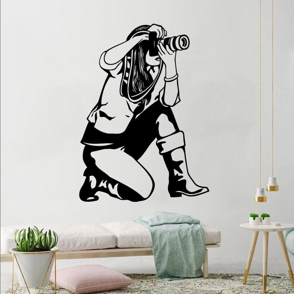 

Girl Photographer Wall Stickers Journalist Photo Art Mural Removable Vinyl Decals Photography Home Decoration Poster DW20585