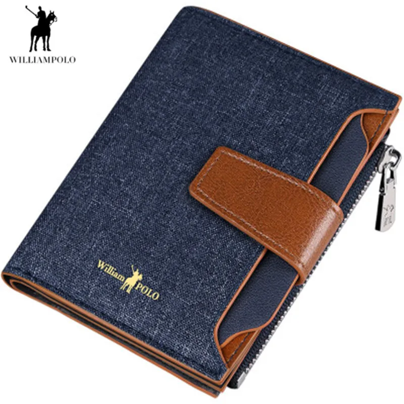 

Мужской холщовый кошелек WILLIAMPOLO, короткий модный кошелек на застежке, Изысканный кошелек на молнии с отделением для монет и кредитных карт, кошелек для мужчин