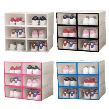 

6Pcs Plastic Shoe Box Stackable Foldable Shoe Organizer Drawer Storage Case with Flipping Lid Clear Door Ladies Men 34x24x14cm
