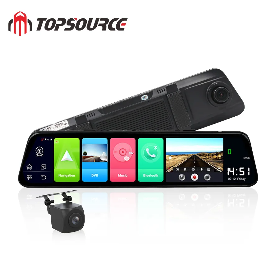 Автомобильный видеорегистратор TOPSOURCE 12 дюймов 4G Android 8 1 GPS навигатор FHD 1080P