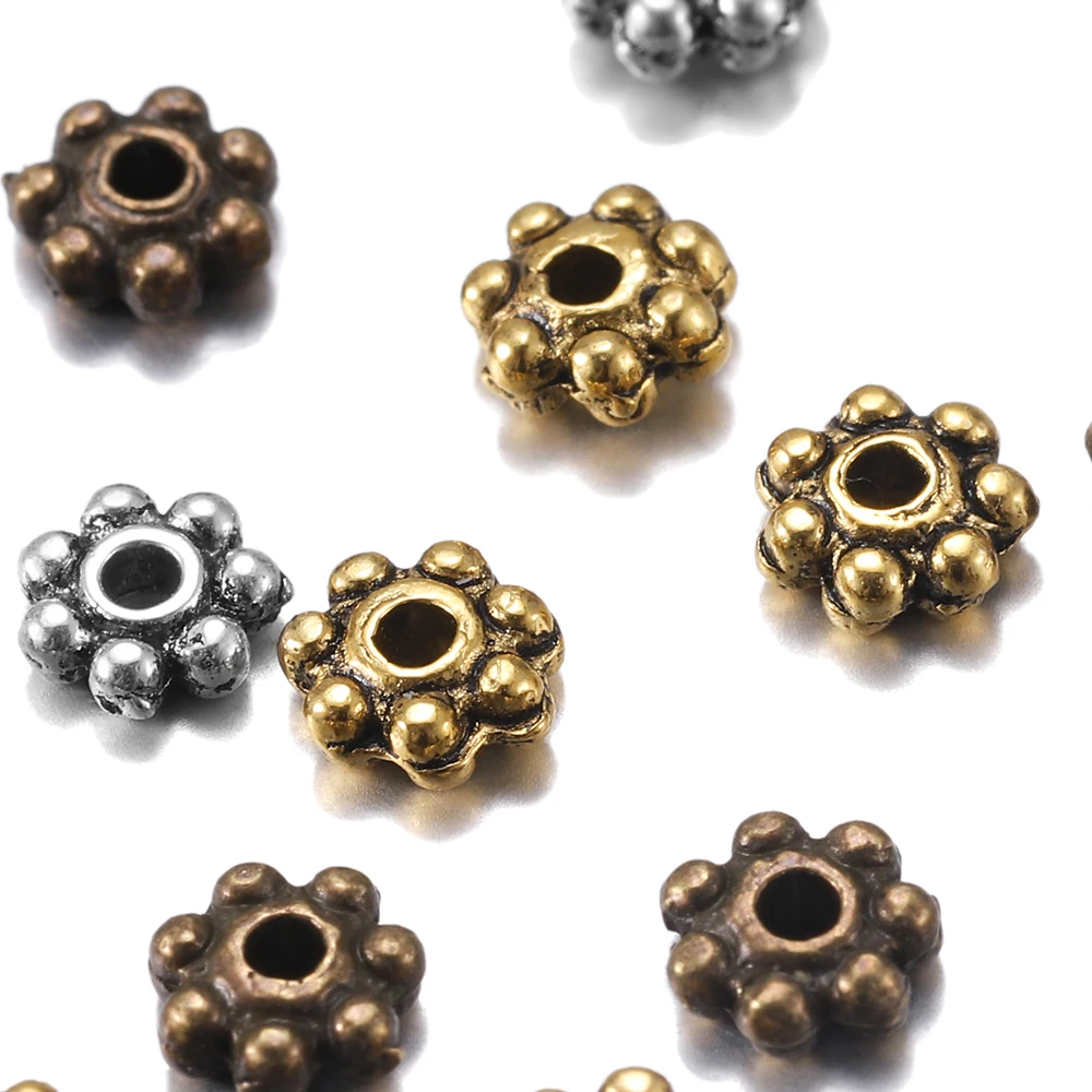 200pcs/lot 4mm Metal Beads Daisy Flower Spacer Round Wheels Spacers For DIY Jewelry Making Needlework Accessories | Украшения и