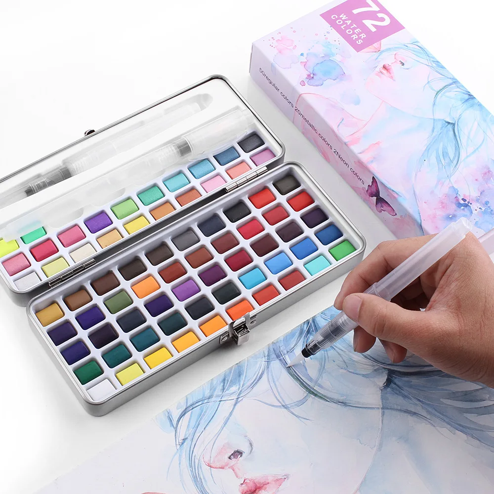 Professional 50/72/90 Colors Solid Watercolor Paints Set With Paintbrush Water color Pigment Set Acuarelas Verf Art Supplies