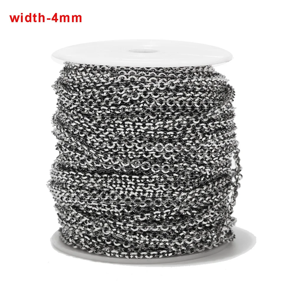 

1M/2M/5M/10M 4mm width Stainless Steel Unwelded Cross Chains round Link Cable Chains Necklace for DIY Jewelry Making Silver tone
