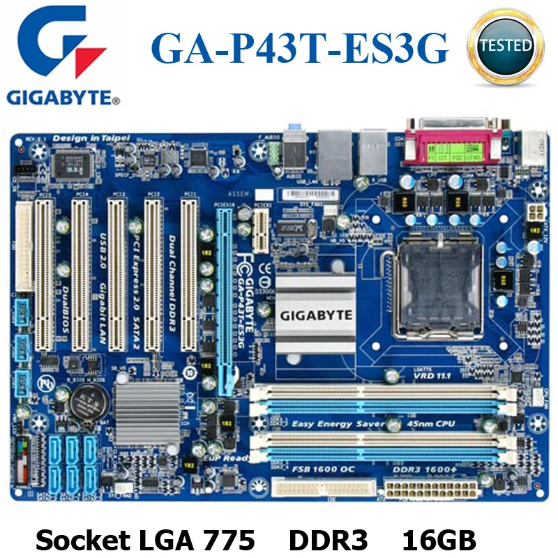 Разъем LGA 775 Gigabyte GA-P43T-ES3G DDR3 16GB SATA II оригинальная материнская плата ATX десктопная P43