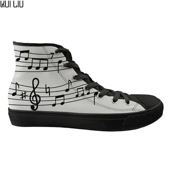 

Customized Children Flats Vulcanize Shoes Music Notes Pattern High Top Casual Fashion Unisex Canvas Shoes Child Sneakers Lace Up