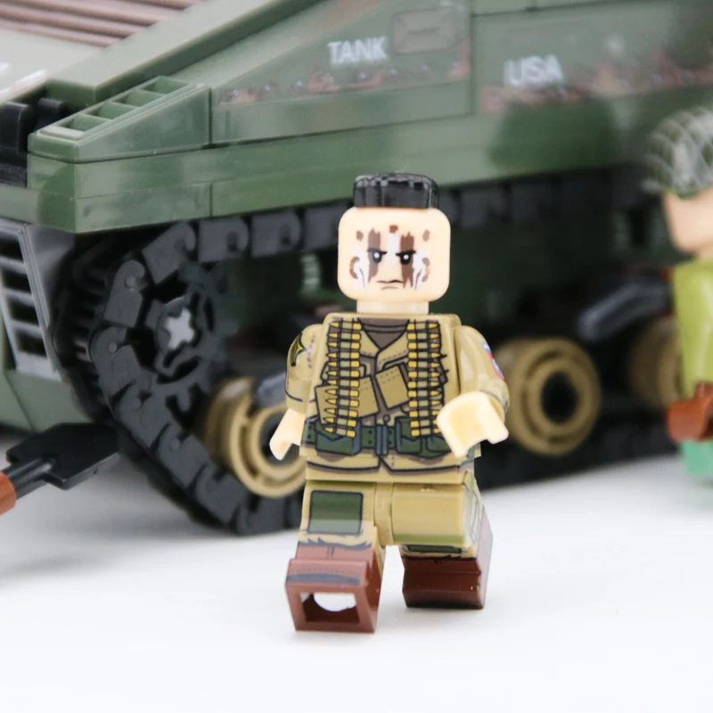 WW2 военный США Шерман M4 Танк модель строительные блоки армии США солдатики фигурки Аксессуары для оружия кирпичи Обучающие игрушки, подарки