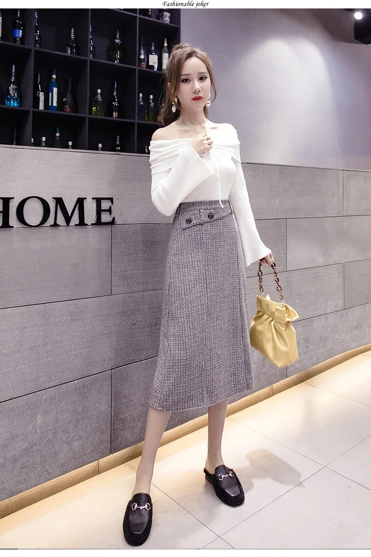 Winter New Midi Plaid Woolen Skirts Women Fashion A-Line Skirts Ladies Streetwear Plus Size High Waist skirt