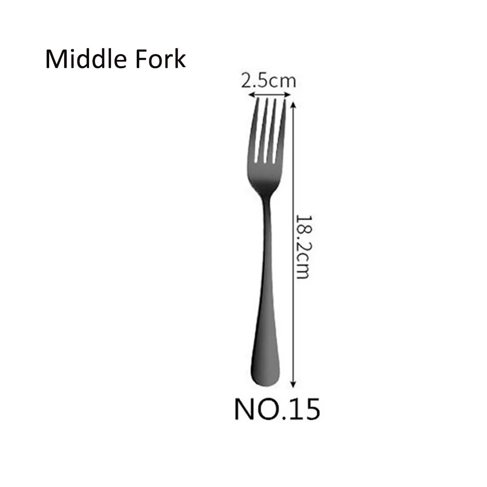 Черный набор столовых приборов из нержавеющей стали, набор посуды, Западная пищевая вилка, ложки для стейка, десертная вилка, столовое серебро, набор посуды для дома, 1 шт - Цвет: NO.15 Middle Fork