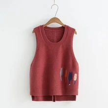 Осенние милые пуловеры Mori Gilr, свитер для женщин, однотонный, с мультяшной вышивкой, вязаный, без рукавов, Женский кавайный жилет, свитер Z152