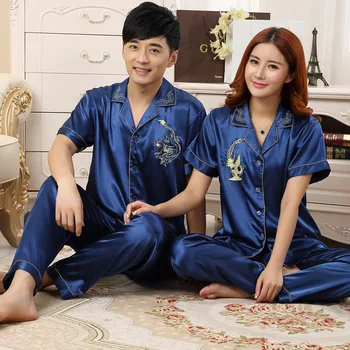 

and summer men and women to heavy longfeng lovers emulation silk pajamas, silk yards short sleeve leisure wear thin