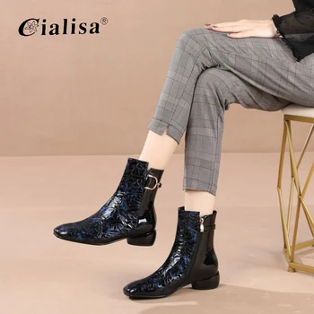 

CIALISA Shoes Fashion New Design Chunky Heel High Quality Metal Decoration Ankle Boot 2020 Zipper Genuine Leather Women‘s Boot