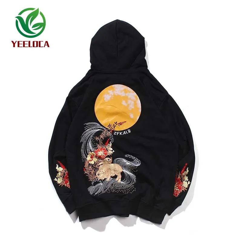 Autumn Winter Lunar animal print Hoodie Oversized Couple Hip hop Embroidered Men High Street Fashion Turtleneck Sweatshirt