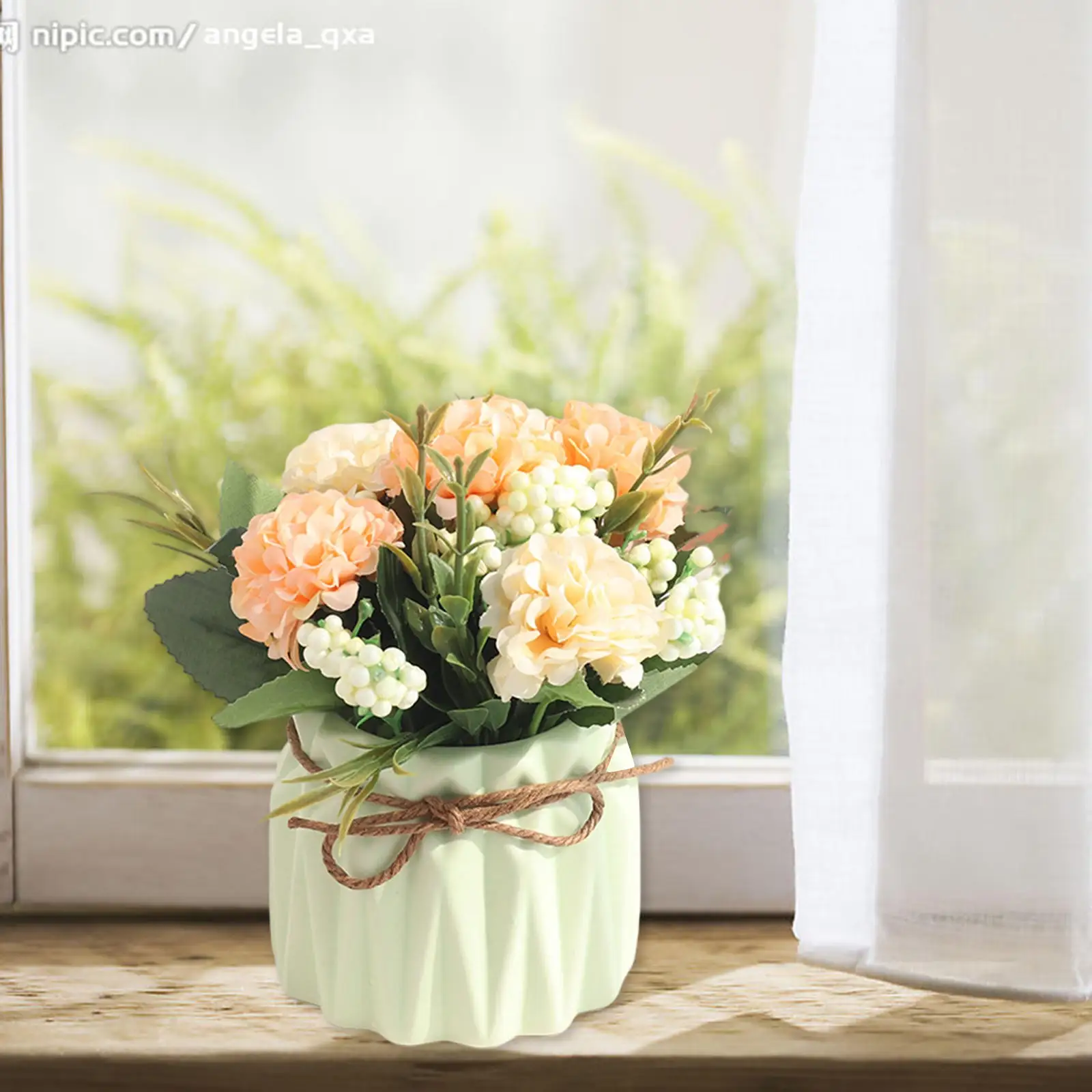 Centrotavola Con Girasoli Artificiali E Ortensie Bianche - In Vaso Elegante - Decorazione Finta Seta Per Casa