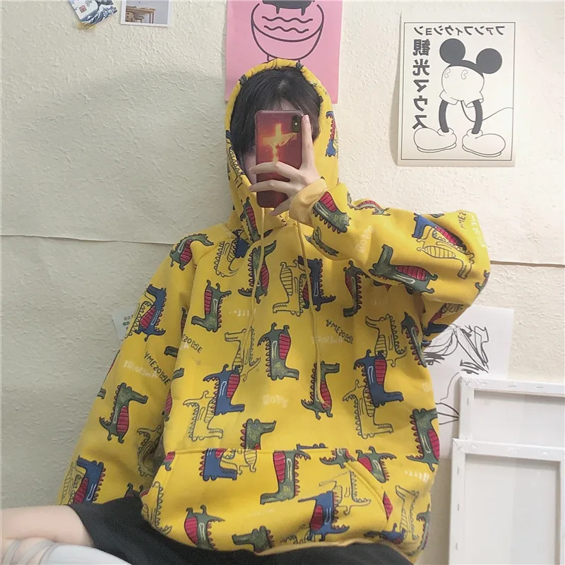 

Ins Dinosaur Pattern Casual Sweatshirt Women's Sweatshirts Japanese Harajuku Ulzzang Female Korean Kawaii Clothing For Women