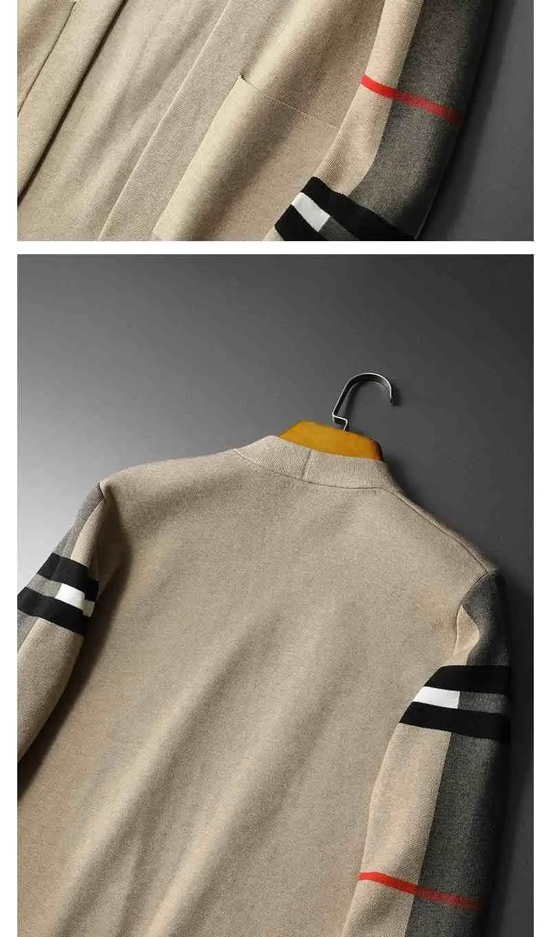 Men's Classic Cardigan Plaid Knitted Sweater Long Sleeve Uellow