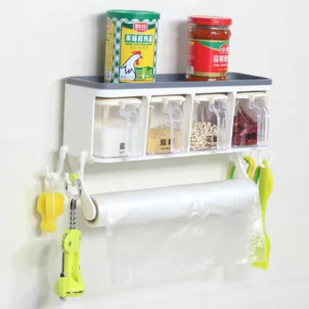 

Punch-free wall-mounted seasoning box set household kitchen supplies combination salt MSG storage bottle wall-mounted MJ710