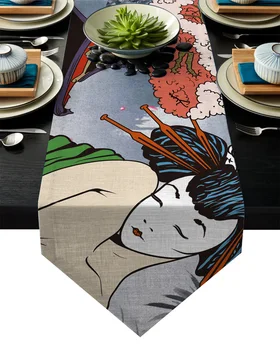 

Japanese Geisha Table Runners For Wedding Holiday Event Party Decoration Tablecloth Modern Table Runner Home Decor