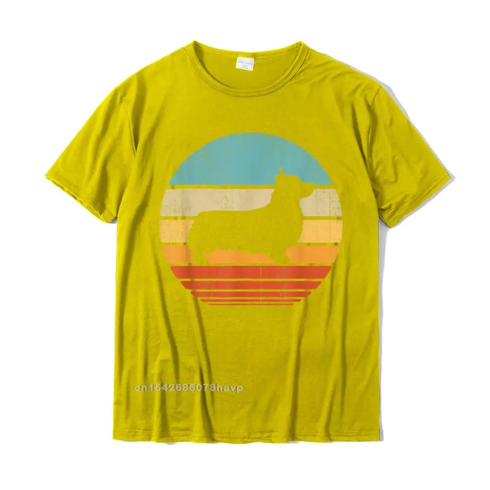 Casual T-Shirt Slim Fit Round Neck Leisure 100% Cotton Men Tops Tees Casual Short Sleeve T-Shirt Top Quality Corgi Vintage Silhouette 60s 70s Retro Gifts Dog Lover Men T-Shirt__2224. yellow