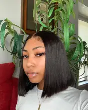 BAISI-peluca Bob brasileña con encaje frontal para mujer, pelucas de cabello humano 4x4 con cierre de encaje, peluca recta, peluca con malla frontal, malla con división Bob