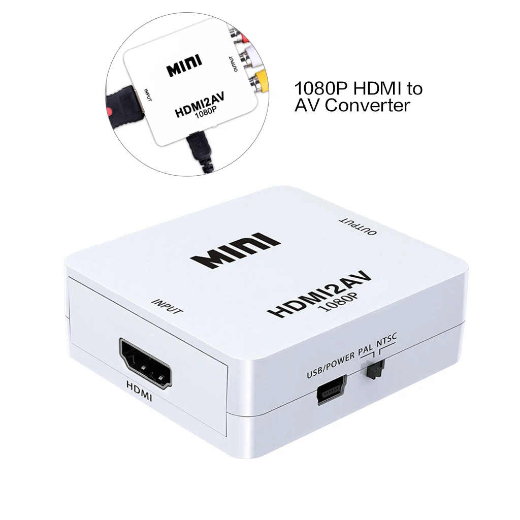 

1080P Mini HDMI to VGA to RCA AV Composite Adapter Converter with USB Cable to PC HDTV Converter Support NTSC PAL